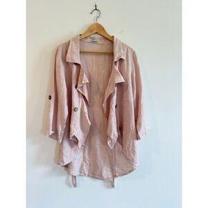 Bohabille Paris Pink 100% Linen Jacket Made in Italy Double Breasted Tie Back L